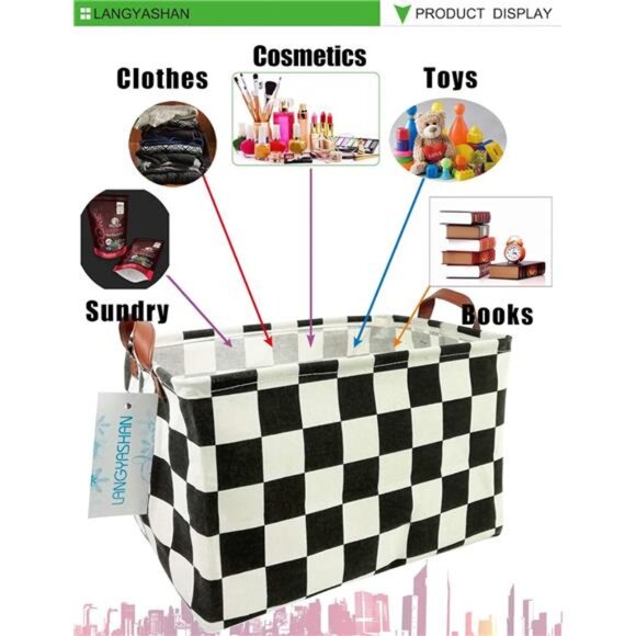 LANGYASHAN Rectangular Storage Bin Collapse Canvas Fabric Cartoon Storage - Picture 3 of 7